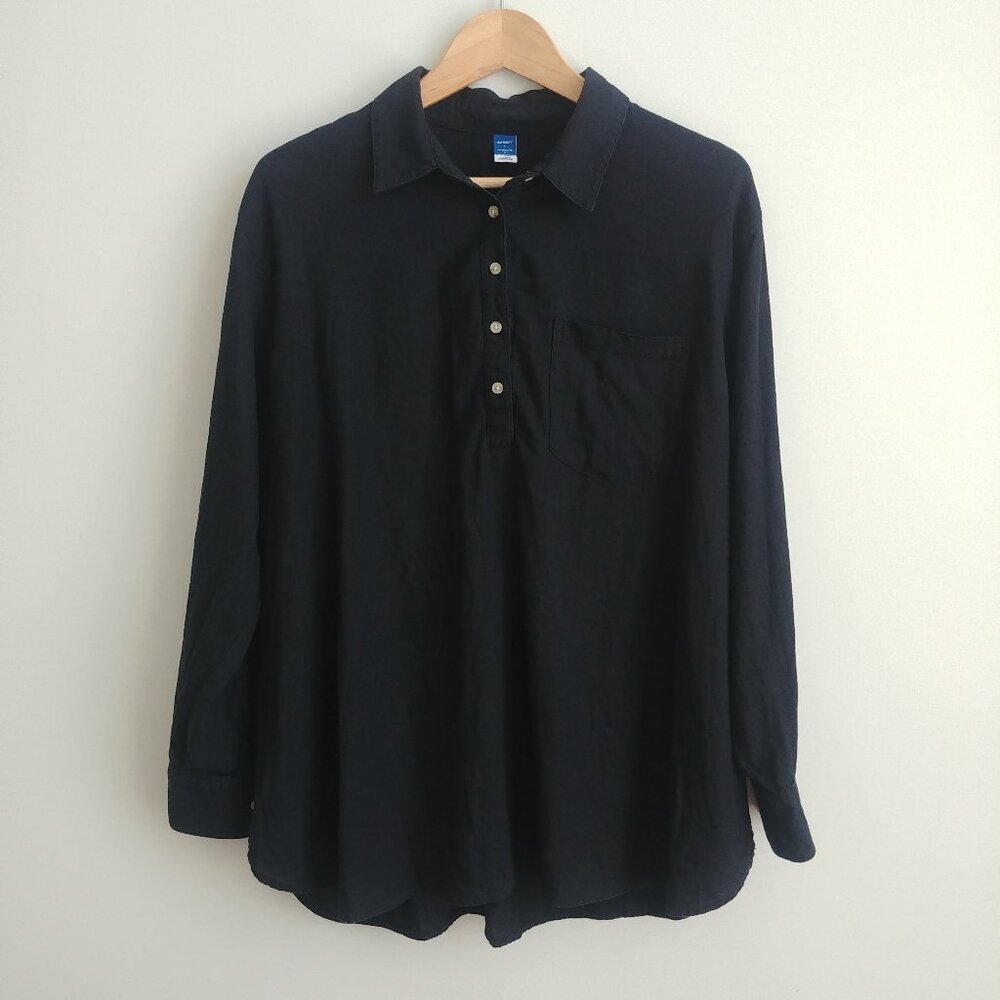 Old Navy Maternity Large linen blend relaxed black blouse top shirt